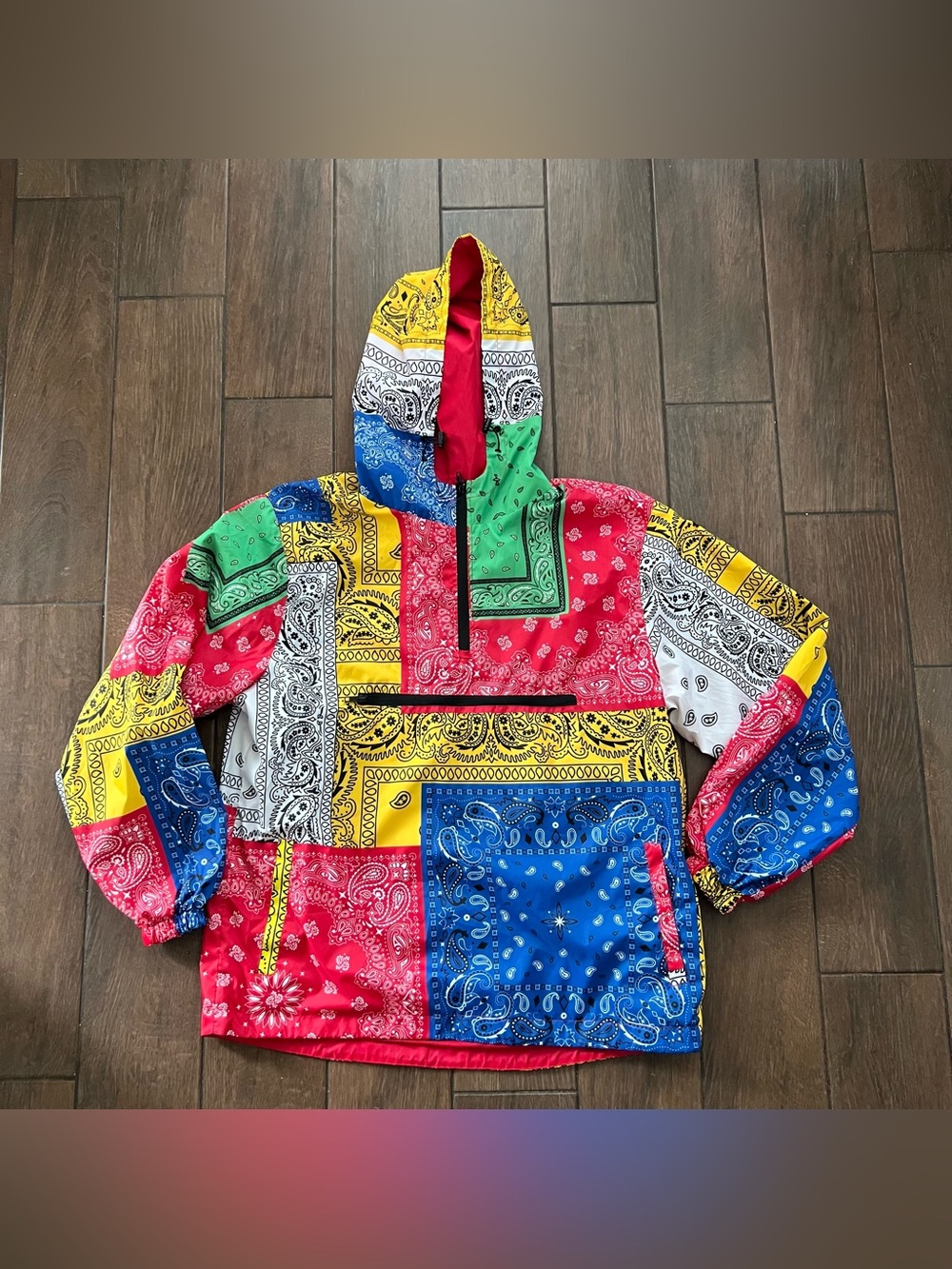 Bleecker And Mercer Men’s 1/4 Zip Bandana Pullover Windbreaker Hooded Pockets XL